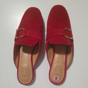 Women's red suede mules